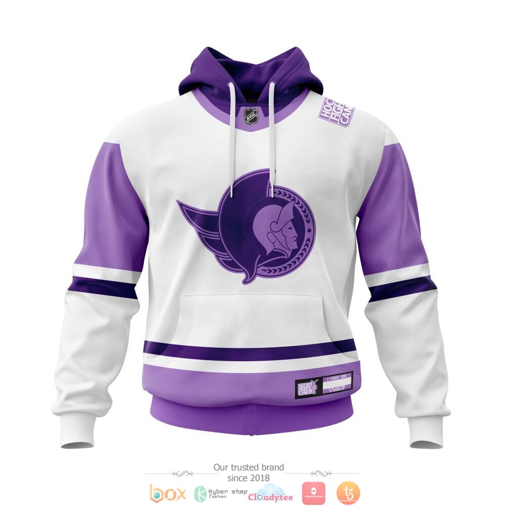 NHL Ottawa Senators Custom Name Number Hockey Fight Cancer Jersey Pullover Hoodie