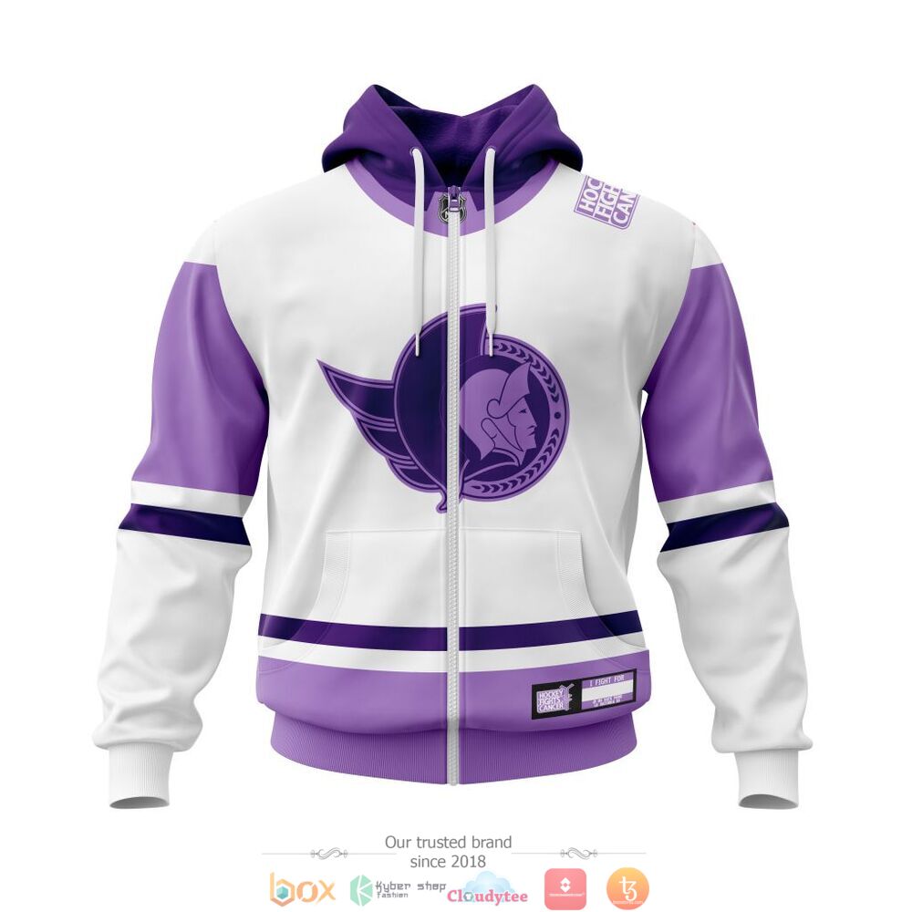 NHL Ottawa Senators Custom Name Number Hockey Fight Cancer Jersey Zip Up Hoodie NHL Ottawa Senators Custom Name Number Hockey Fight Cancer Jersey Zip Up Hoodie