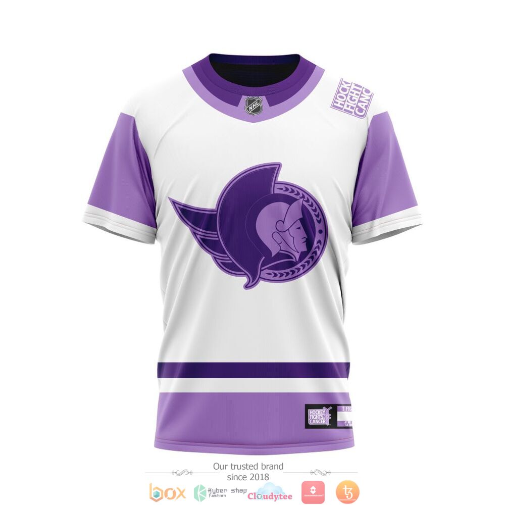 NHL Ottawa Senators Custom Name Number Hockey Fight Cancer Jersey T-Shirt
