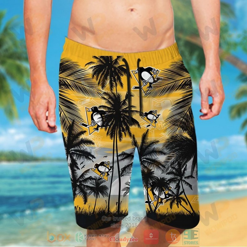NHL Pittsburgh Penguins Coconut Tree Men Beach Shorts