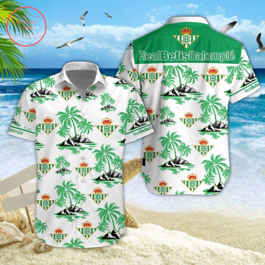 Real Betis Coconut Tree White Green Hawaiian Shirt V2