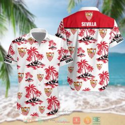Sevilla FC Coconut Tree White Red Hawaiian Shirt