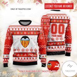 Valencia CF Custom Name Number Red Ugly Christmas Sweater