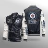 NHL Winnipeg Jets Black White Leather Bomber Jacket
