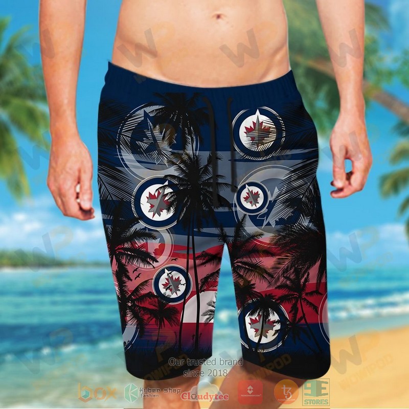 NHL Winnipeg Jets Coconut Tree Men Beach Shorts