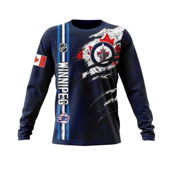 NHL Winnipeg Jets Custom Name Number Blue Canada Flag Scratch Sweatshirt NHL Winnipeg Jets Custom Name Number Blue Canada Flag Scratch Sweatshirt