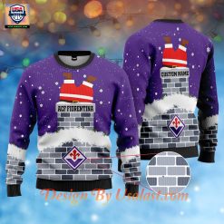 ACF Fiorentina Santa Claus Custom Name Ugly Christmas Sweater