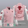 NBA Chicago Bulls Pink White Baseball Jacket