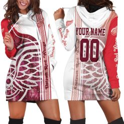 NHL Detroit Red Wings Custom Name Number Red White Women Hoodie Dress