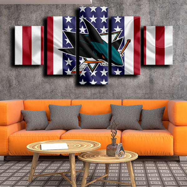 NHL San Jose Sharks US Flag 5 Panel Canvas