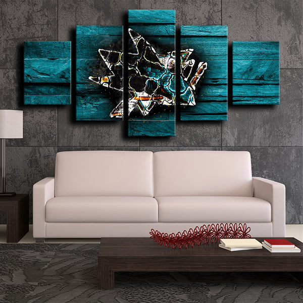 NHL San Jose Sharks Logo Cyan 5 Panel Canvas NHL San Jose Sharks Logo Cyan 5 Panel Canvas