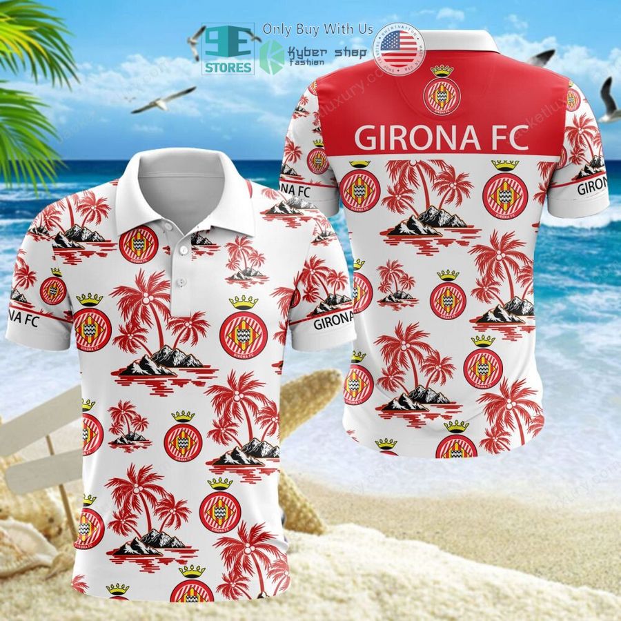 Girona FC Coconut Tree Red White Polo Shirt