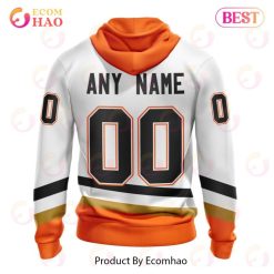 Alternative view of NHL Anaheim Ducks Custom Name Number White Orange Reverse Retro 2022 Jersey Zip Up Hoodie