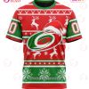 NHL Carolina Hurricanes Custom Name Number Red Green Ugly Christmas T-Shirt