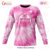 NHL Edmonton Oilers Custom Name Number Tie-Dye Breast Cancer Pink Sweatshirt