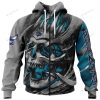 NBA Charlotte Hornets Custom Name Number Gray Teal Skull Zip Up Hoodie