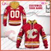 NHL Calgary Flames Custom Name Number Red Yellow 2022 Home Jersey Zip Up Hoodie