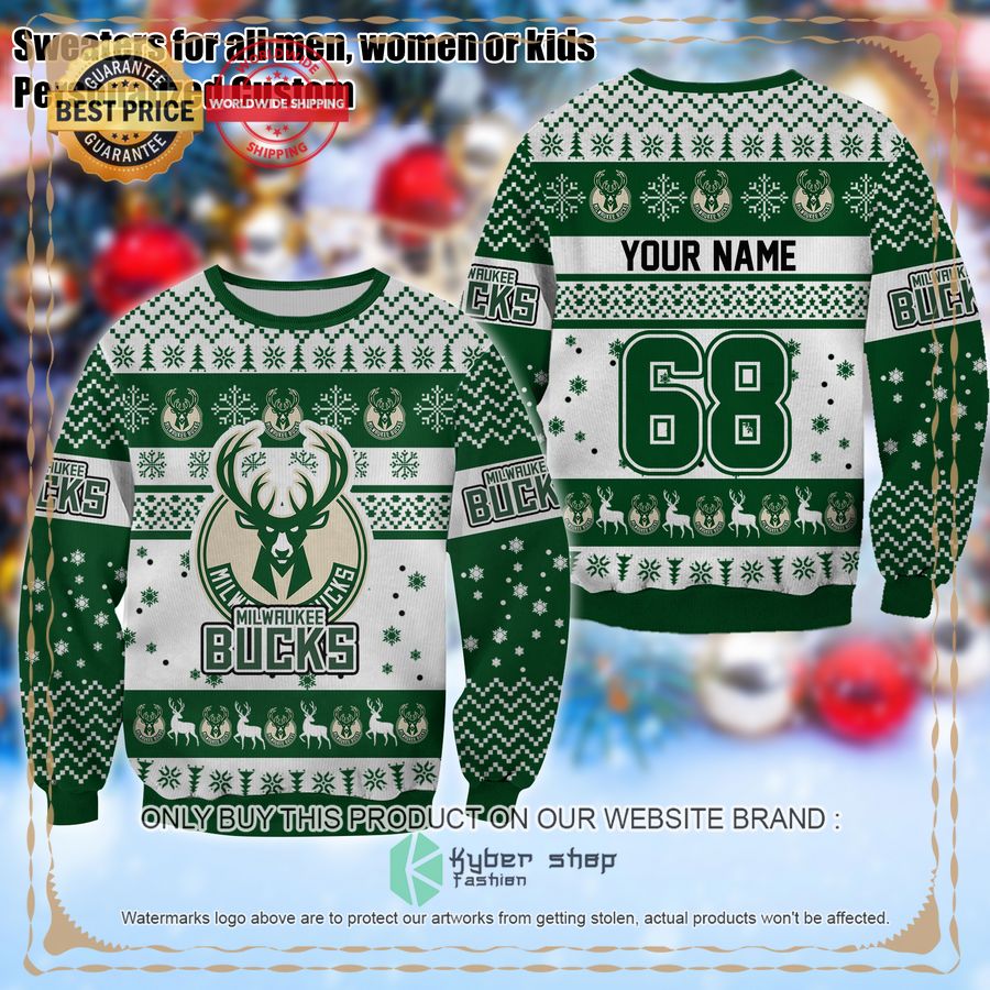 NCAA Virginia Cavaliers Custom Name Number White Green Ugly Christmas Sweater V2