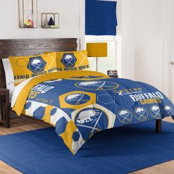 NHL Buffalo Sabres Blue Gold Hexagon Bedding Set