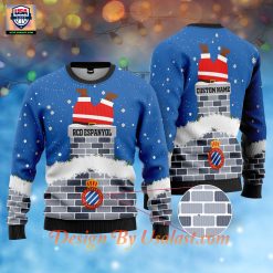 RCD Espanyol Santa Claus Custom Name Ugly Christmas Sweater