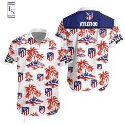 Atletico Madrid White Blue Hawaiian Shirt