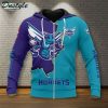 NBA Charlotte Hornets Teal Dark Purple Mascot Scratch Zip Up Hoodie