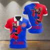 NBA Detroit Pistons Red Blue Mascot Scratch Polo Shirt