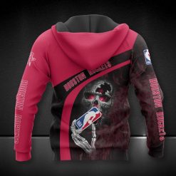 Alternative view of NBA Houston Rockets Red Black Skull Zip Up Hoodie V10