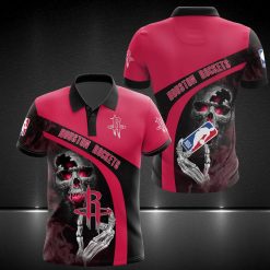 NBA Houston Rockets Red Black Skull Polo Shirt V10