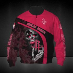 NBA Houston Rockets Red Black Skull Bomber Jacket V10