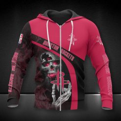 NBA Houston Rockets Red Black Skull Zip Up Hoodie V10
