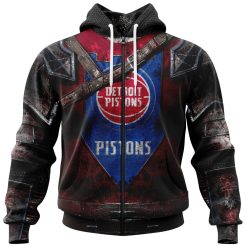 NBA Detroit Pistons Custom Name Number Warrior Zip Up Hoodie