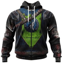 NBA Minnesota Timberwolves Custom Name Number Warriors Jersey Zip Up Hoodie