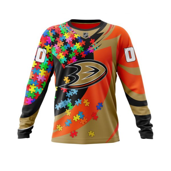 NHL Anaheim Ducks Custom Name Number Autism Awareness Sweatshirt V5 NHL Anaheim Ducks Custom Name Number Autism Awareness Sweatshirt V5