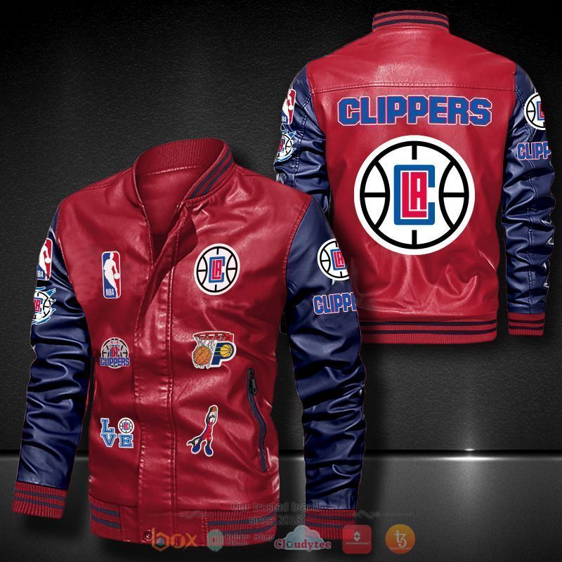 NBA Los Angeles Clippers Red Navy Blue Logo Team Leather Bomber Jacket NBA Los Angeles Clippers Red Navy Blue Logo Team Leather Bomber Jacket