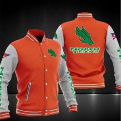 NCAA North Texas Mean Green Orange White Baseball Jacket