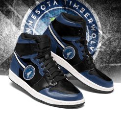 Alternative view of NBA Minnesota Timberwolves Blue Black Air Jordan 1 High Sneakers V2