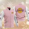 NBA Los Angeles Lakers Pink White Baseball Jacket
