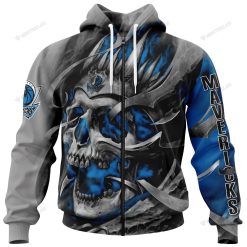 NBA Dallas Mavericks Custom Name Number Blue Gray Skull Smoke Zip Up Hoodie