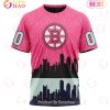 NHL Boston Bruins Custom Name Number Pink Fight Against Cancer T-Shirt