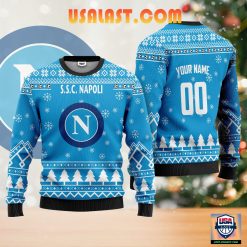 SSC Napoli Custom Name Number Blue Ugly Christmas Sweater V2