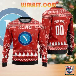 SSC Napoli Custom Name Number Red Ugly Christmas Sweater