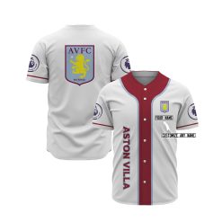 Aston Villa FC Custom Name White Claret Baseball Jersey