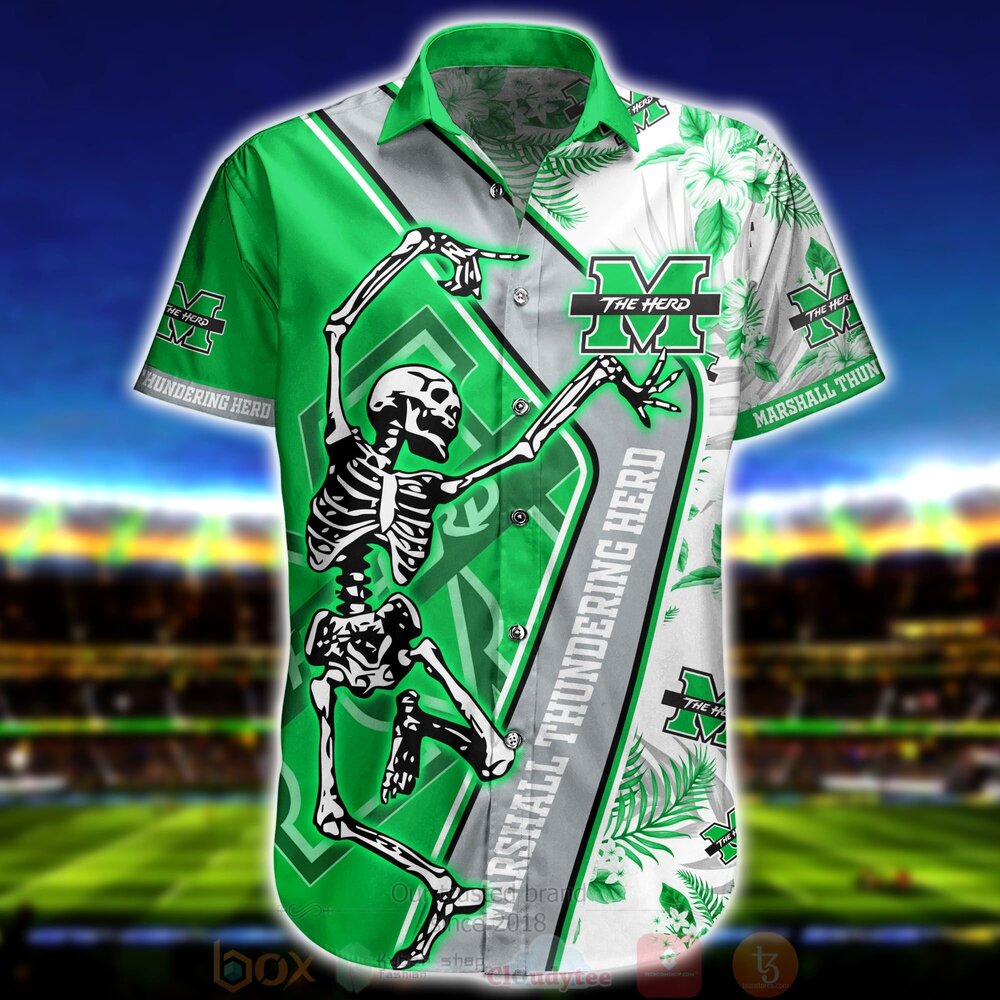 NCAA Marshall Thundering Herd Skeleton Aloha Hawaiian Shirt