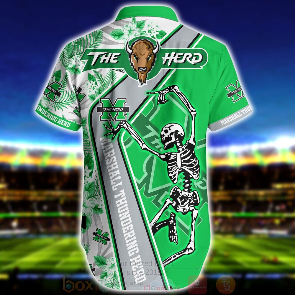 NCAA Marshall Thundering Herd Skeleton Aloha Hawaiian Shirt
