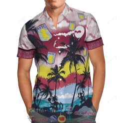 Aston Villa FC Palm Tree Beach Hawaiian Shirt
