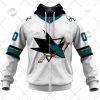 NHL San Jose Sharks Custom Name Number White 2022 Away Jersey Zip Up Hoodie