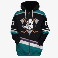 NHL Anaheim Ducks Custom Name Number Vintage Throwback Alternate Jersey Zip Up Hoodie