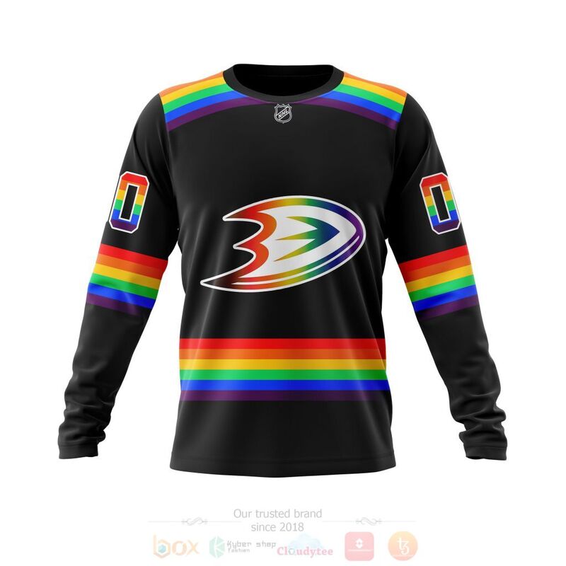 NHL Anaheim Ducks Custom Name Number Black LGBT Pride Jersey Sweatshirt NHL Anaheim Ducks Custom Name Number Black LGBT Pride Jersey Sweatshirt