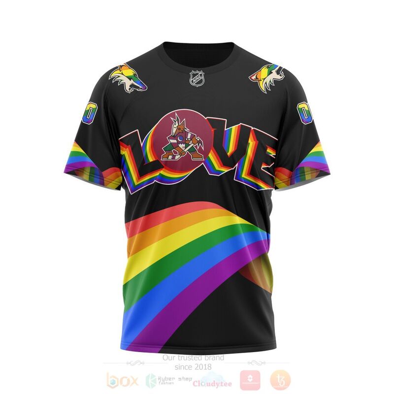 NHL Arizona Coyotes Custom Name Number Love LGBT Pride T-Shirt NHL Arizona Coyotes Custom Name Number Love LGBT Pride T-Shirt